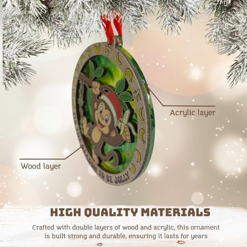 TSIMPLE Monkey Ornament for Christmas Tree - Funny 2-Layer Wooden & Acrylic Holiday Decor - Gift for Animal Lovers - Listing Variant