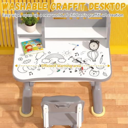 Height Adjustable Kids Study Desk and Ergonomic Chair Set with Storage