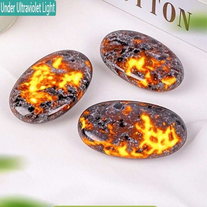3PCS Oval Yooperlite Stones 2-2.4 Inch Fluorescent Palm Worry Stones