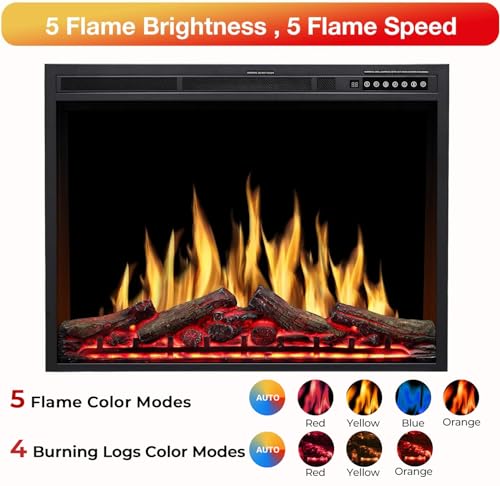 36-Inch Electric Fireplace Insert Recessed Heater with Remote Control