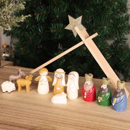 11-Piece Mini Christmas Nativity Scene Set - Resin Tabletop & Mantle Decor
