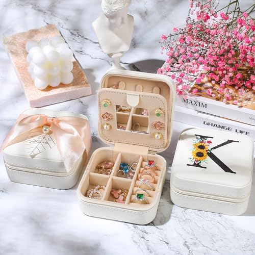 Initial Jewelry Box and 16oz Glass Cup Set with Bamboo Lid and Straw