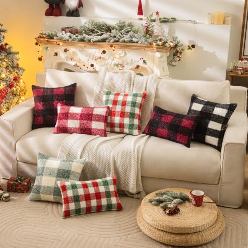 AQOTHES Red White Plaid Christmas Throw Pillow Covers 24x24 Inch Set of 2