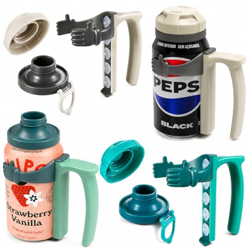 12oz Soda Can Lids and Insulated Holders with Handles - 4 Piece Set