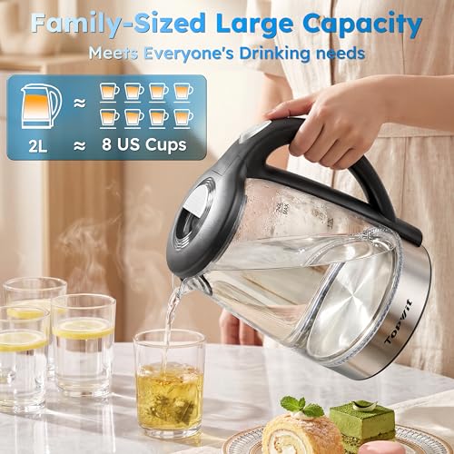 TOPWIT 2.1 Quarts Glass Electric Kettle - 2L BPA-Free Hot Water Boiler, Black