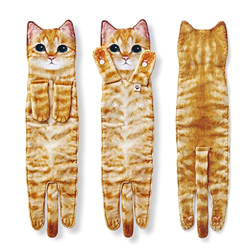 Funny Cat Hand Towel, Soft Hanging Decorative Towel for Bathroom and Kitchen