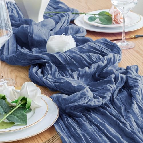 Blue Cheesecloth Table Runner 10FT - Boho Gauze Rustic Wedding Decor