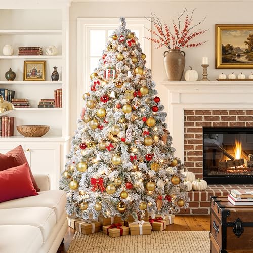 6ft Pre-Lit Snow Flocked Artificial Christmas Tree with 250 Warm Lights
