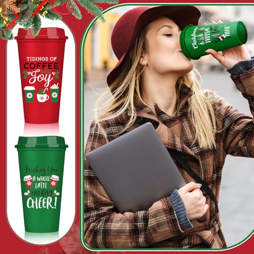 Pickmesh 12 Pack Christmas Reusable 16oz Plastic Coffee Cups - Classic Style