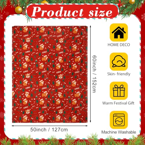 Tranqun Corgi 50x60in Blue Fleece Throw Blanket Set (10 Pcs) - Winter Cozy Corgi Decor