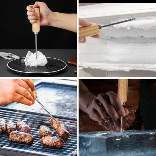 3 Pack Wooden Ice Picks with Cover - 8-Inch Ice Breaking Tools for Bartending, Camping, and Bar Use