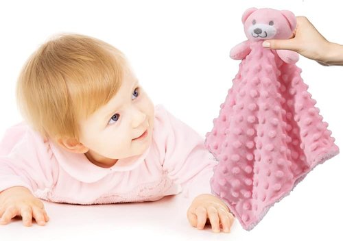 CREVENT Baby Security Blanket - Soft Minky Dot & Sherpa Backing | Pink Bear Lovey for Newborns