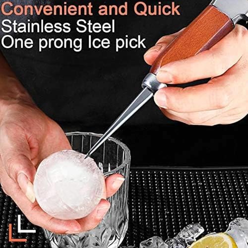 SuproBarware 2-Piece Japanese Style Stainless Steel Ice Pick & Crusher Set - 7.24 & 6.8 Inch, Wooden Handle for Bars & Home Use