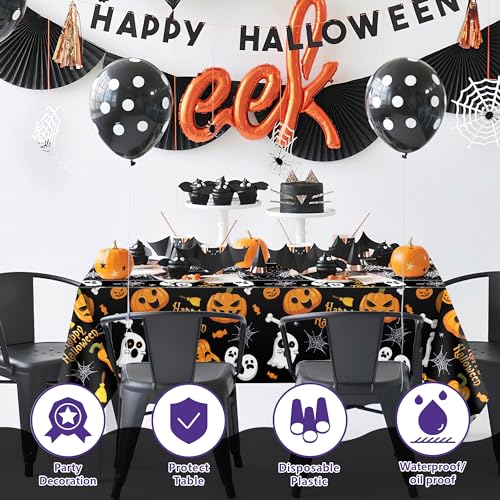 OHOME Halloween Tablecloth 52x87 in - Disposable Plastic Table Cover (2 Pack) Halloween Decorations