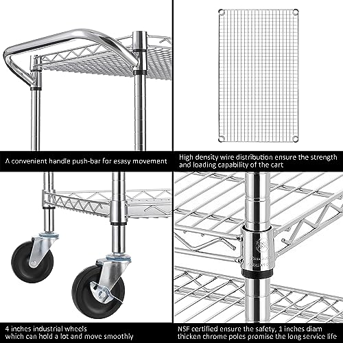 3-Tier Heavy Duty Steel Wire Rolling Utility Cart with Wheels & Handle