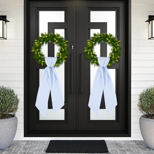 2-Pack Stripe Wreath Sash for Front Door Monogram Embroidery Blue