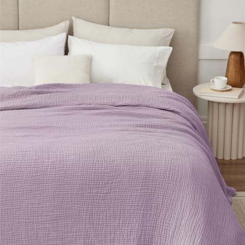 100% Cotton Muslin Throw Blanket - 50" x 70", Breathable 6-Layer Design, Soft & Lightweight Quilt for All Seasons - Lavender