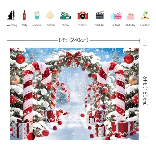 CINRAY 8x6FT Christmas Backdrop Candy Snow Scene Photo Background, Winter Xmas Holiday Props