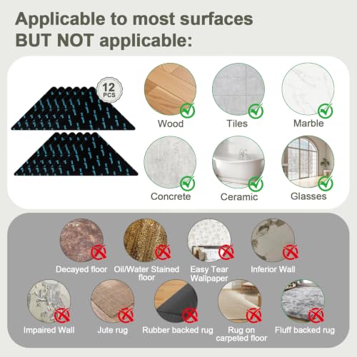 12-Piece Non-Slip Rug Gripper Pads for Hardwood Floors and Tiles