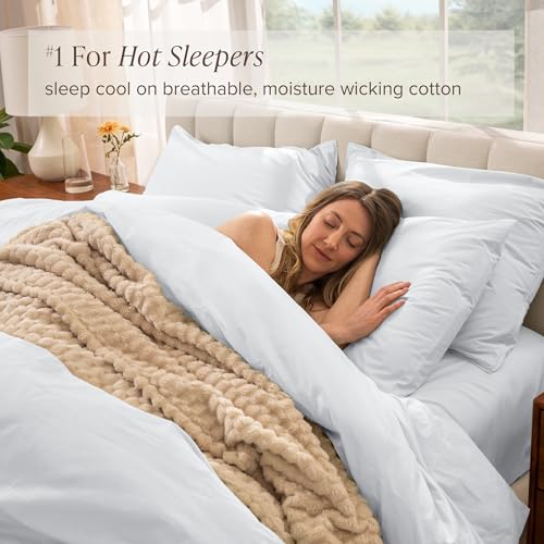 100% Organic Cotton Percale Duvet Cover Set with Pillow Shams - Queen, White
