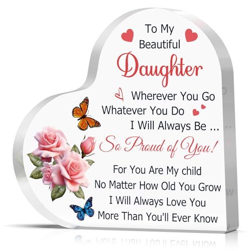 For My Beautiful Daughter Desk Sign – Inspirational Mom Gifts to Daughters Acrylic Plaque (Vadaka) – 10x10 cm