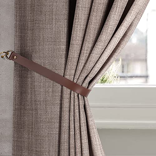 PU Leather Curtain Tiebacks with Wall Hooks - Set of 2, Chocolate