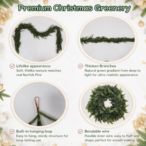 Sorviane 6FT Christmas Garland - 2 Pack Norfolk Pine Garland - Pine Christmas Decor