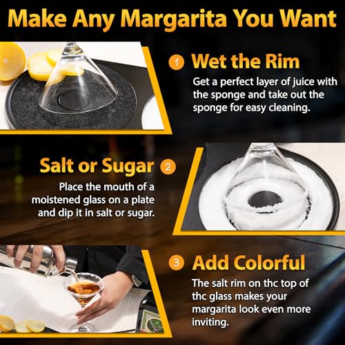 2-in-1 Cocktail Rimmer Set for Margaritas & Mojitos - Salt & Sugar with Sponge, Dishwasher Safe - Black