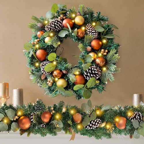 WANNA-CUL Pre-Lit 6ft Copper Gold Christmas Garland with 30 LED Lights - Variation 07