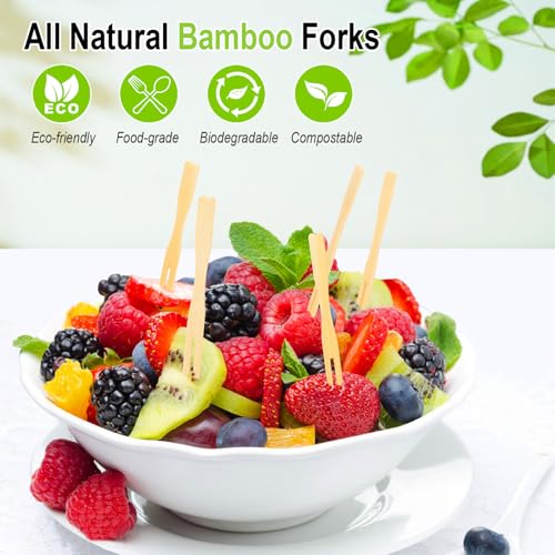 400PCS Bamboo Appetizer Forks - 3.5 Inch Eco-Friendly Food Picks for Parties