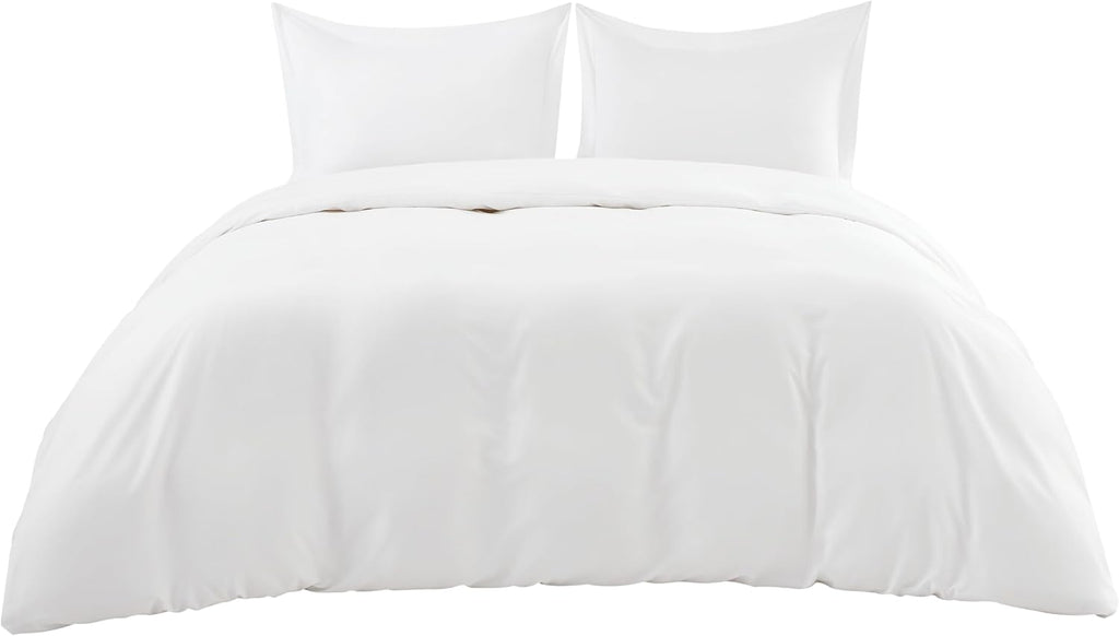 Bedsure 100% Viscose Bamboo Duvet Cover - Lightweight Cooling Comforter Set for Hot Sleepers | Queen Size, Pure White