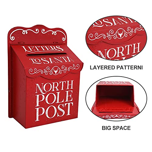 Red Xmas Letters to Santa Mailbox Wall Mount Christmas Decor North Pole Post