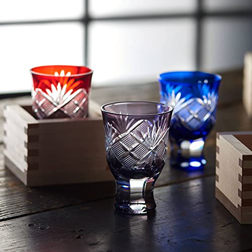 Tajima Handmade Sake Glass Edo Kiriko Nanako-mon Red/Blue/Purple Japan Import