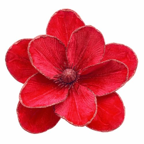 M2cbridge Red Velvet Magnolia Flowers Artificial Poinsettia Stems, 4PCS Christmas Decor