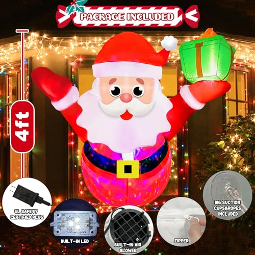 4ft Christmas Inflatable Santa Claus with LED Lights – Outdoor Window Breakout Decor