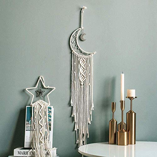 2-Piece Moon and Star Macrame Dream Catcher Wall Hanging Decor
