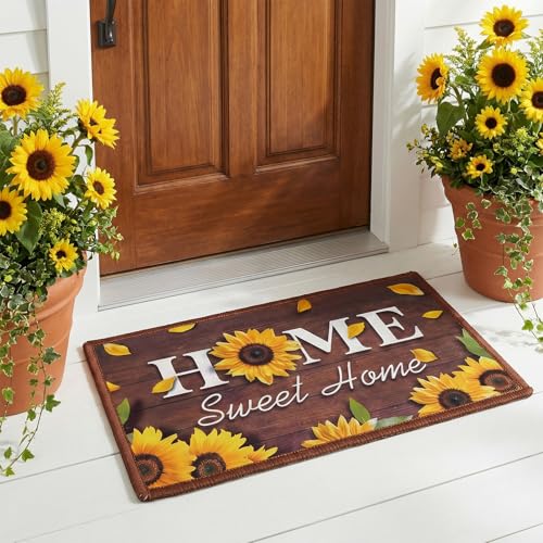 3-Piece Sunflower Kitchen Rug Set - Non-Slip Washable Farmhouse Floor Mats