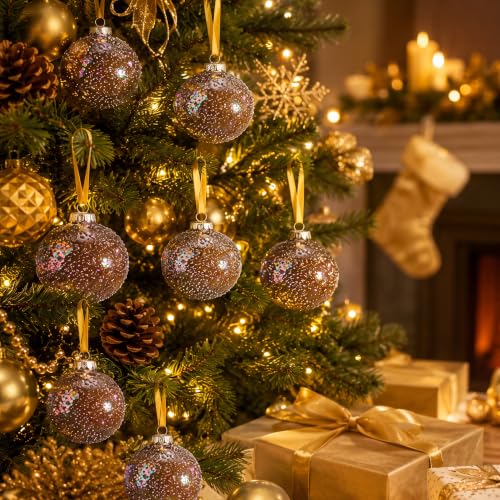 12 Pack Brown Gold Glass Christmas Ornaments 3 Inch Holiday Decor