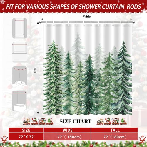 JWXCBIM Christmas Snowy Forest Shower Curtain 72x72 Inch with Hooks - Winter Xmas Pine Tree Holiday Bathroom Decor (Pack of 1)