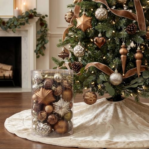 Valery Madelyn Copper Gold Christmas Tree Ornaments Set 60pcs Shatterproof Holiday Decorations