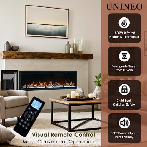 60 Inch Electric Fireplace Recessed Wall Mounted Heater with Thermostat