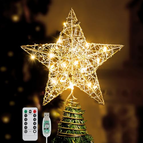 Lighted Christmas Star Tree Topper with 20 LED Lights & 8 Modes - 9.8 Inch