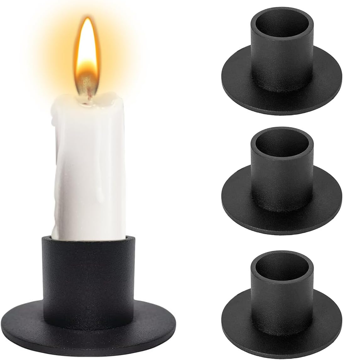 Skiennix Candle Holders - 4 PCS Matte Black Iron Candlestick Holders for Home Decor & Events