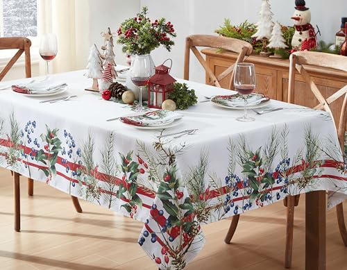 Home Bargains Plus Pine Berry Provence Christmas Rectangular Tablecloth 102x60 Inches Seasonal Holiday Decor