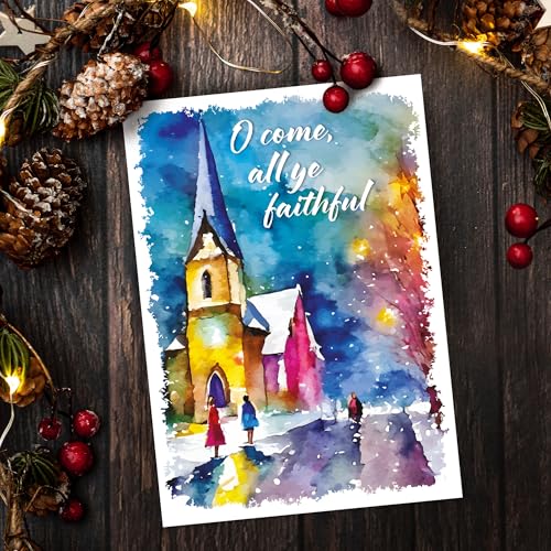 Religious Christmas Cards with Envelopes Pack of 20 - Come All Ye Faithful