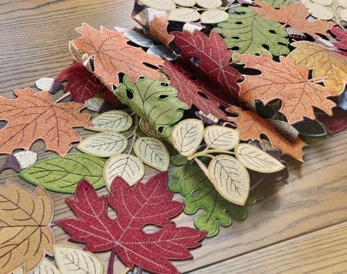 KEVA Fall 13x90 Inch Table Runner with Embroidered Maple Leaves for Thanksgiving & Autumn Decor