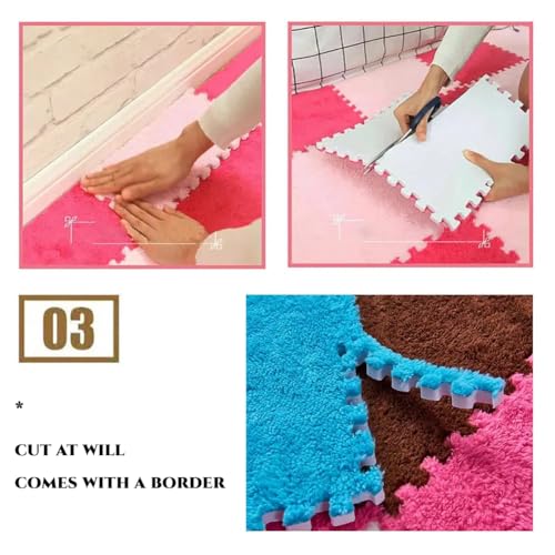 12-Piece Interlocking Plush Foam Carpet Tiles, Soft Shaggy Playroom Rugs