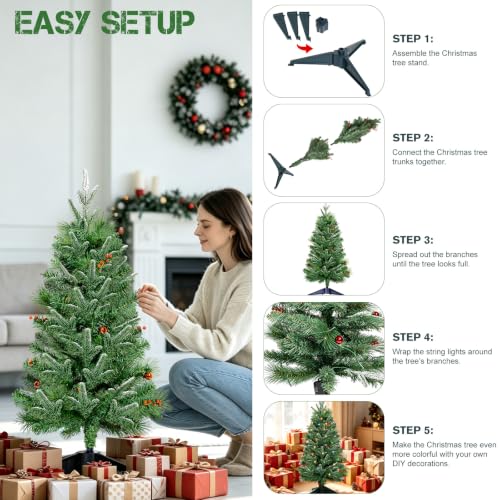 3ft Green Artificial Pre-Lit Christmas Tree with Red Berries & Ornaments - 3ft-Variation