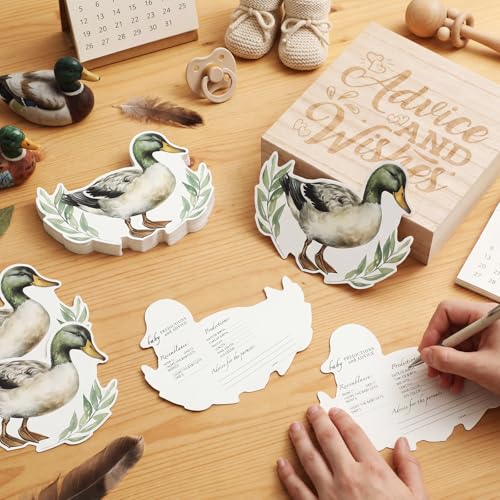 Mallard Duck Baby Shower Prediction & Advice Cards with Wooden Keepsake Box
