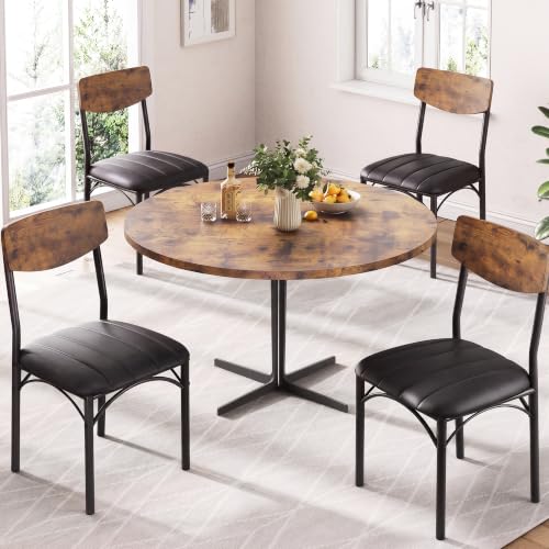 Upholstered Dining Chairs Set of 4, Industrial PU Leather Kitchen Chairs
